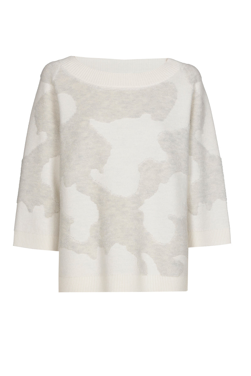 Pull ample crème à motif jacquard