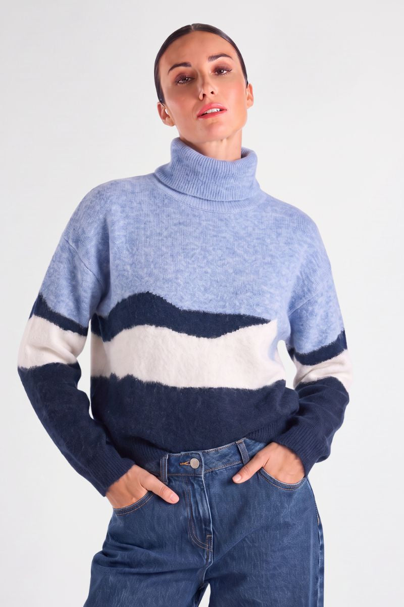 Rolkraag met blauwe golvende print
