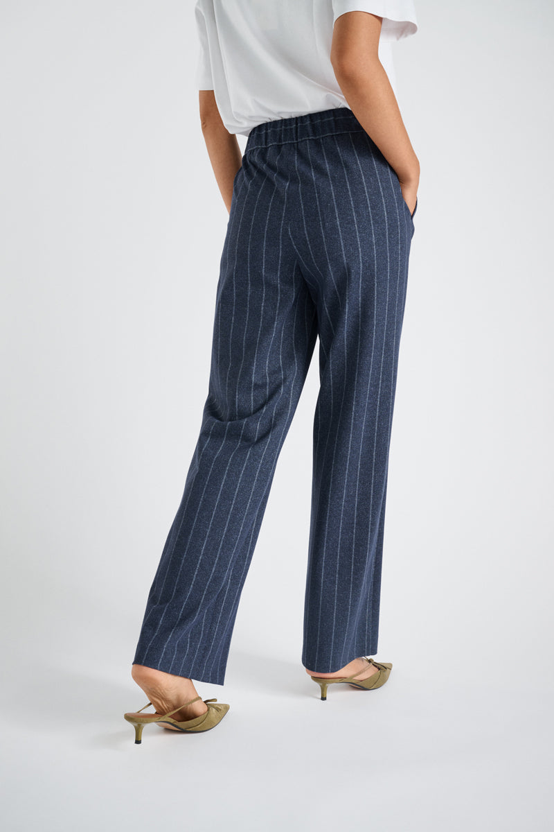 Rechte blauwe broek met krijtstreep