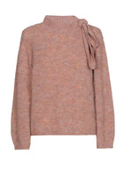 Pull à col écharpe en laine rose chiné