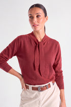 Fine berry cashmere-wool sweater with bow collar