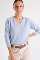 Pull col V bleu ciel
