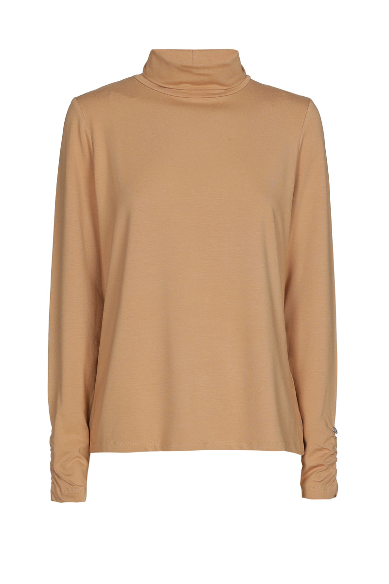 Sous-pull camel col roulé manche froncée