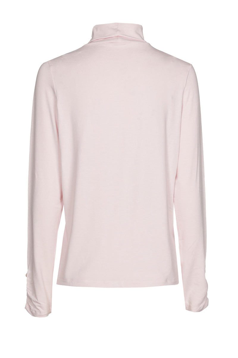 Sous-pull col roulé manche froncée rose