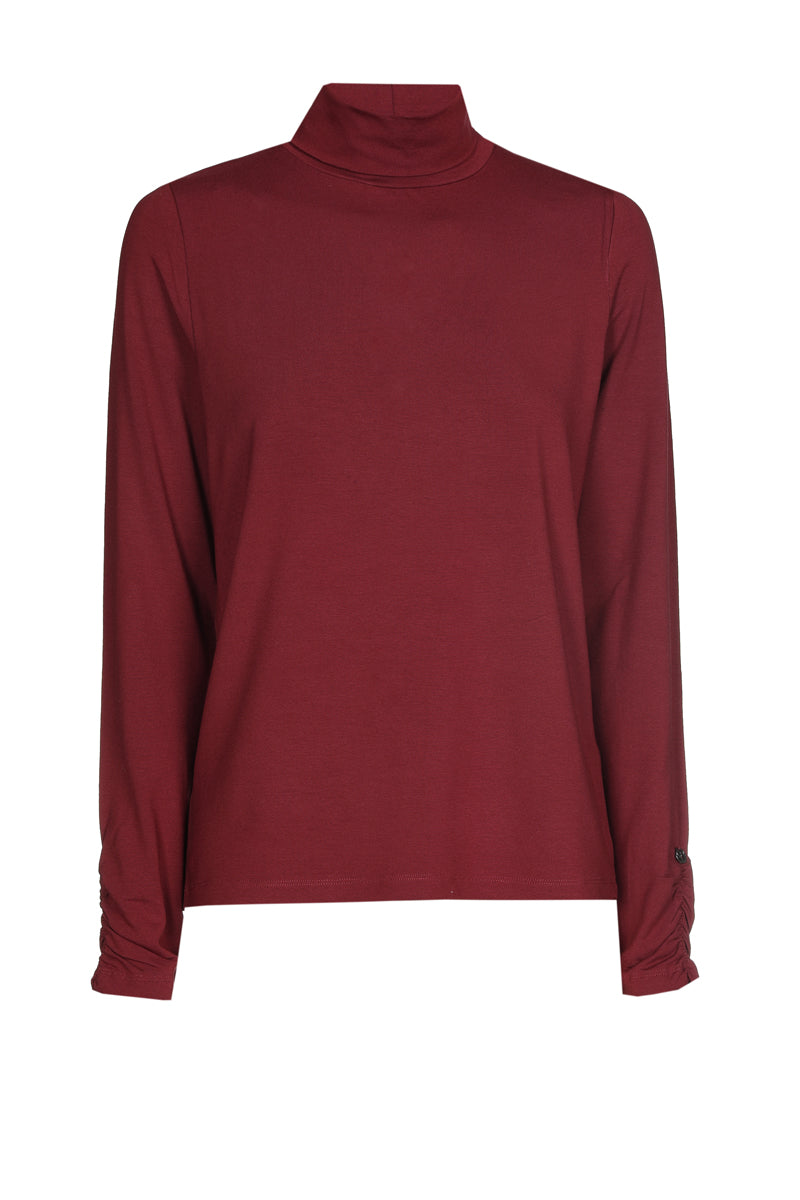 Sous-pull merlot met gefronste mouw