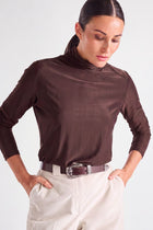 Basic brown turtle neck with gathered sleeve