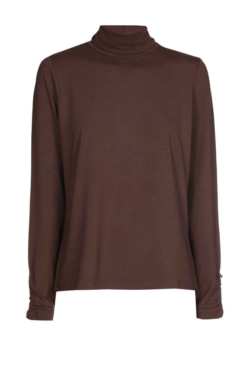 Basic brown turtle neck with gathered sleeve