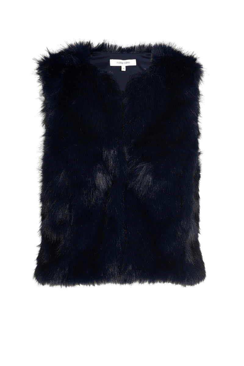 Blue fake fur collarless waistcoat 