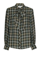 Green check viscose shirt with bow collar