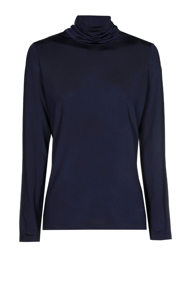 Donkerblauwe sous-pull in stretch viscose