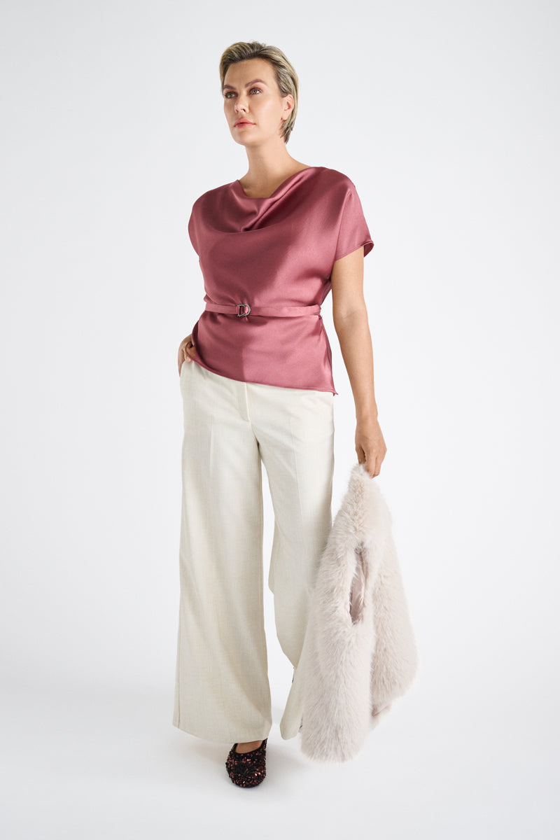 Beige fake fur collarless waistcoat 