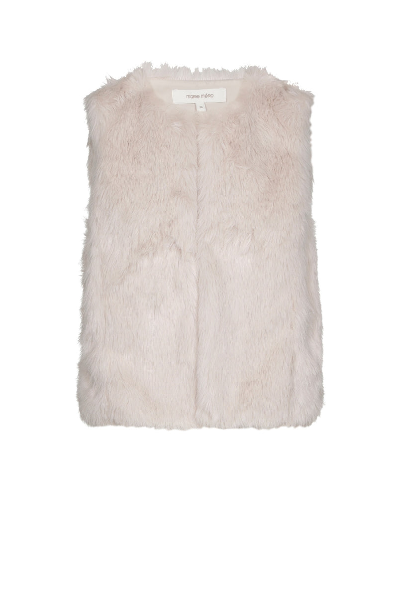 Beige fake fur collarless waistcoat 