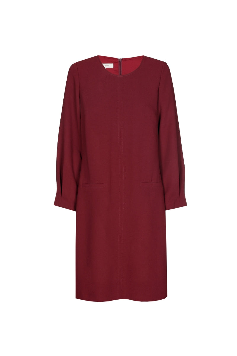 Merlot jurk met lange mouwen en ronde hals
