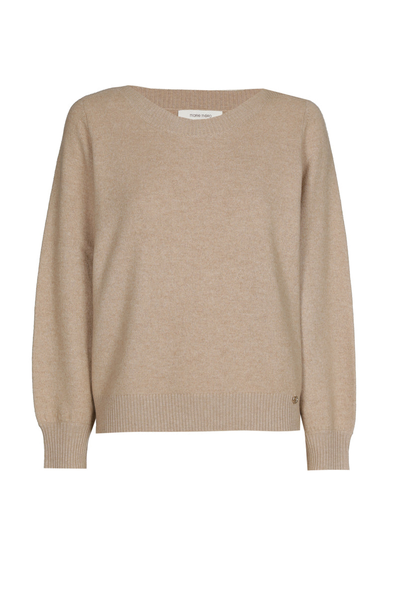 Boxy walnut sweater with boat neck