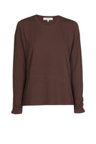 Basic bruine t-shirt met lange gefronste mouw