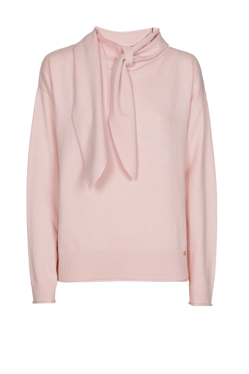 Boxy bow collar sweater in pink cashmere-cotton