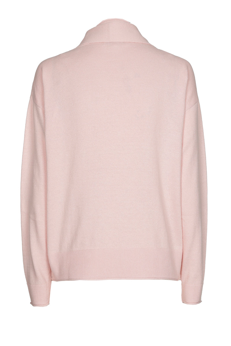 Boxy bow collar sweater in pink cashmere-cotton