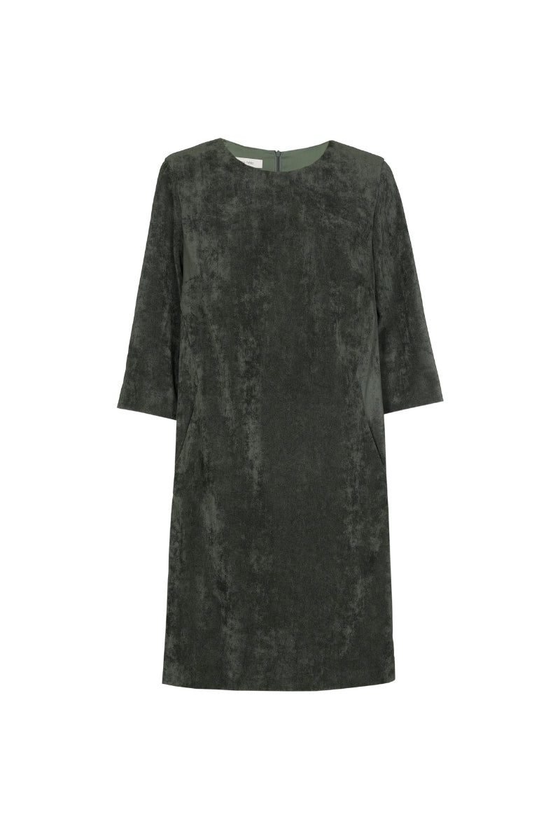 Short and straight green velvetine dress