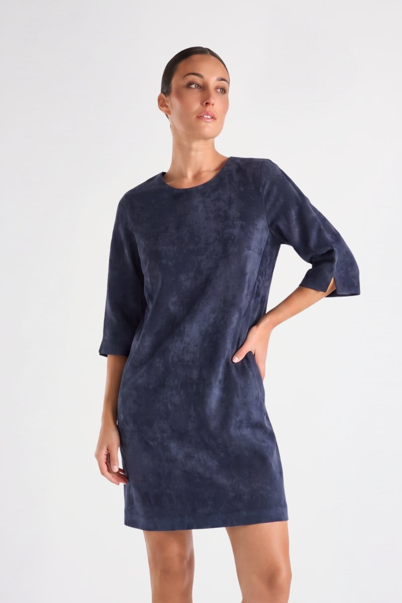 Robe-chasuble courte et droite velours marine