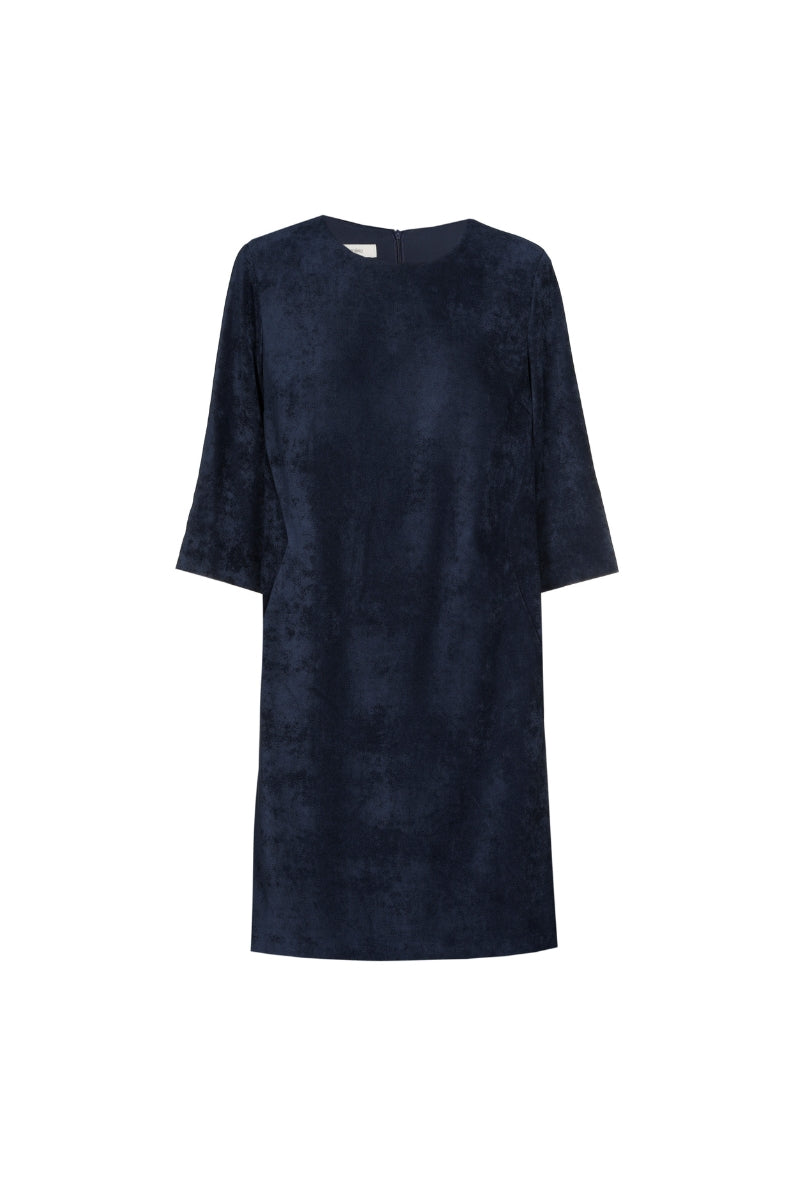 Short and straight navy velvetine dress