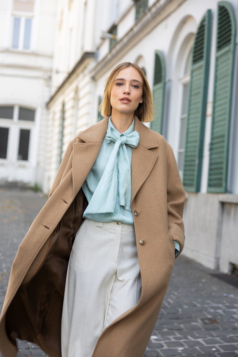 Mint green blouse with detachable bow collar