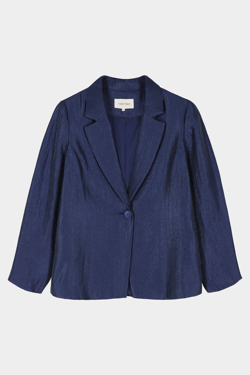 Loose-fitting navy blazer with a shimmering effect