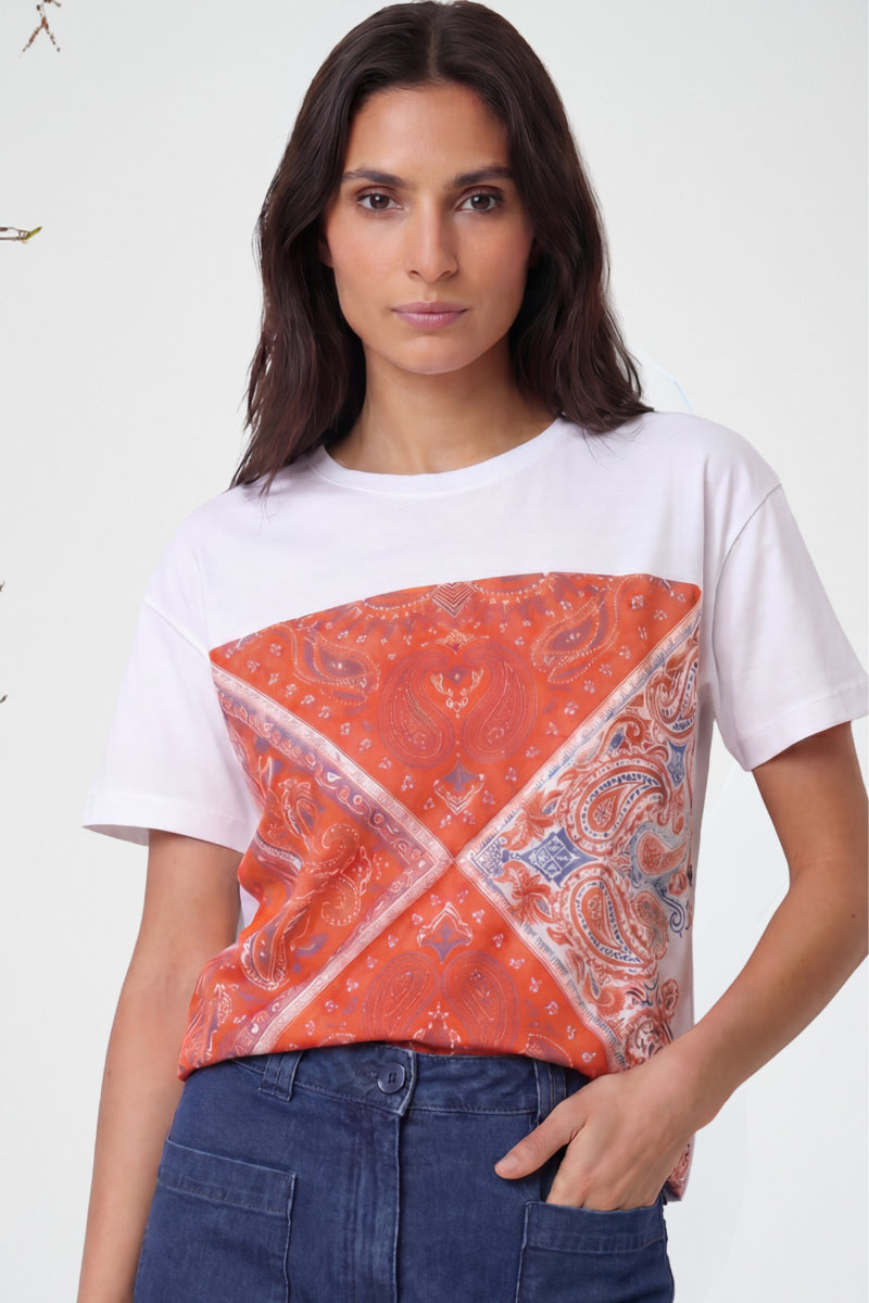 Boxy t-shirt met bandana motief