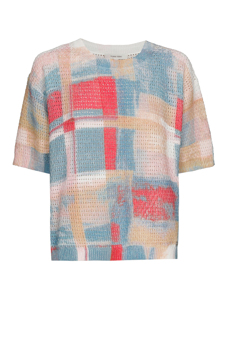 Short sleeve multicolor crochet sweater