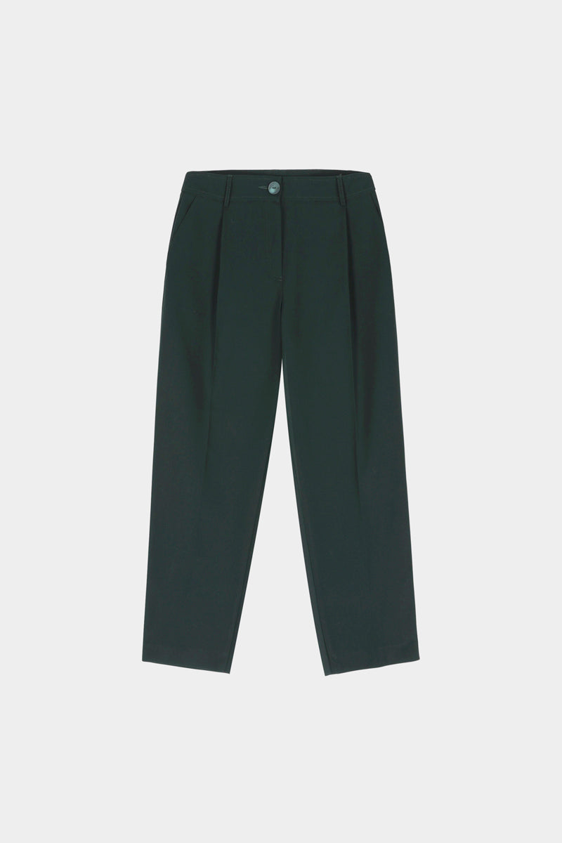 Pantalon vert profond longueur cheville avec plis à la taille