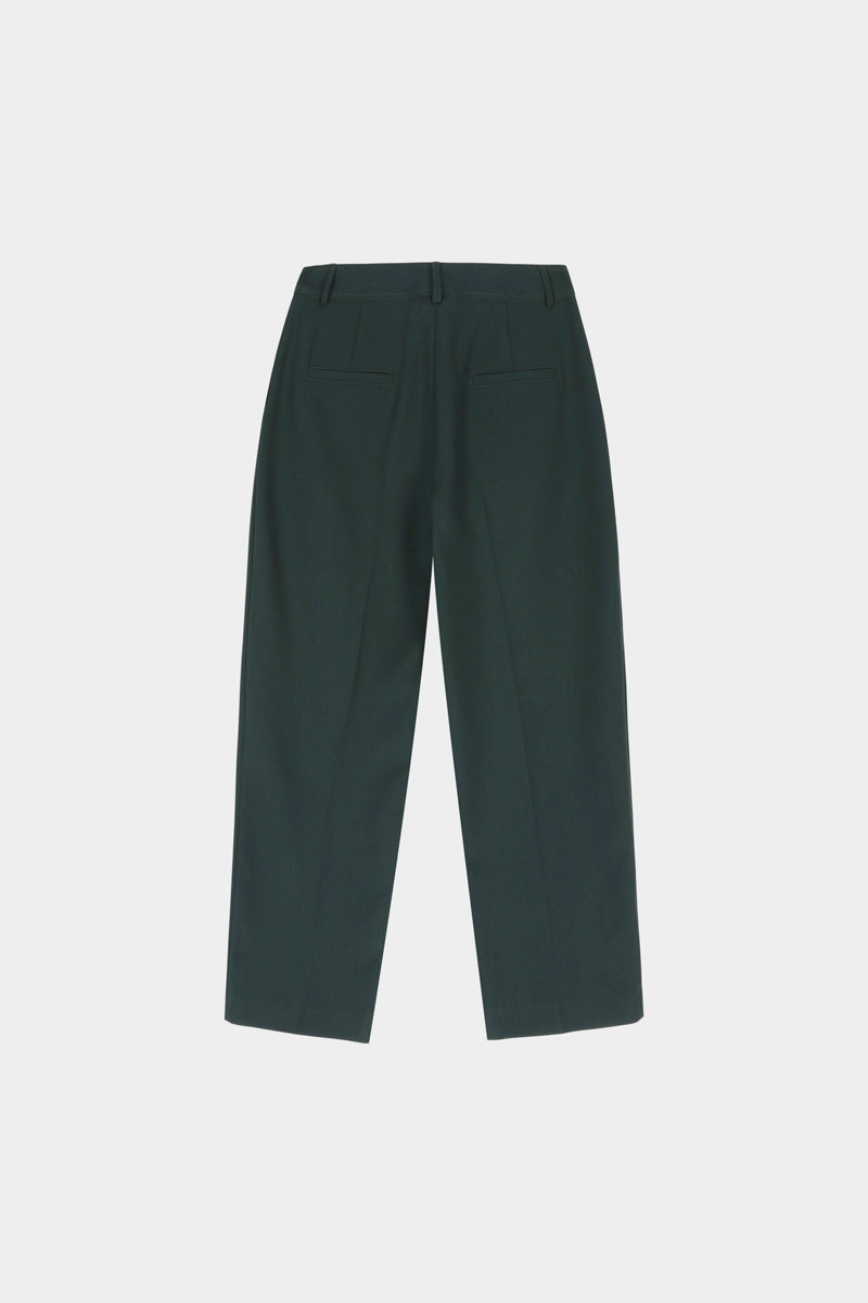 Pantalon vert profond longueur cheville avec plis à la taille