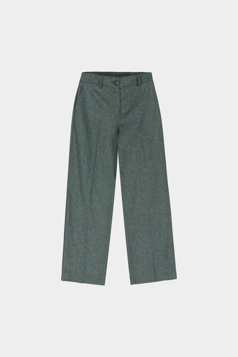 Rechte groene broek in wolmix