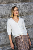 Ecru cardigan in zachte alpaca-wolmix met V-hals