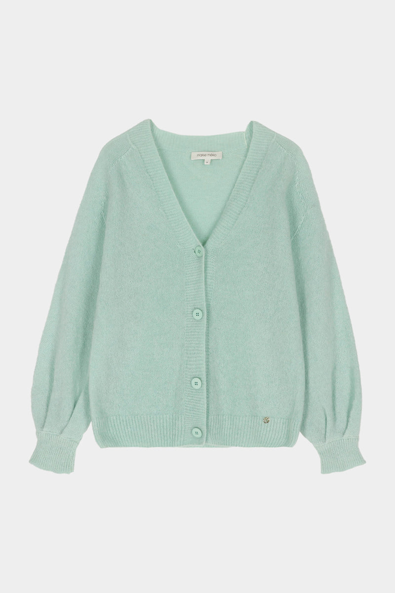 Cardigan vert menthe en alpaga doux à col V