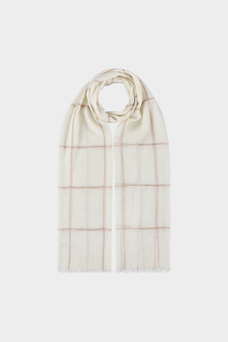 Cream checked scarf with bronze-coloured lurex