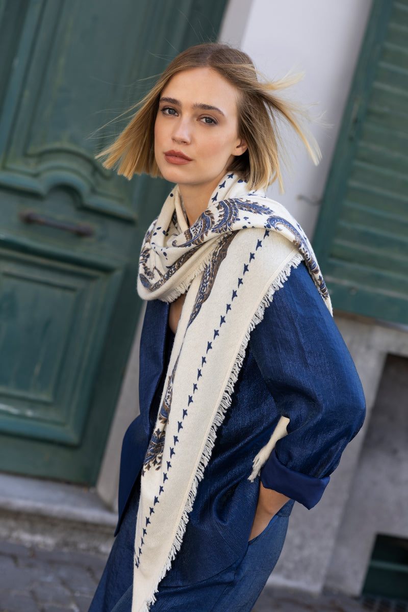 Triangular wool-cashmere blend scarf