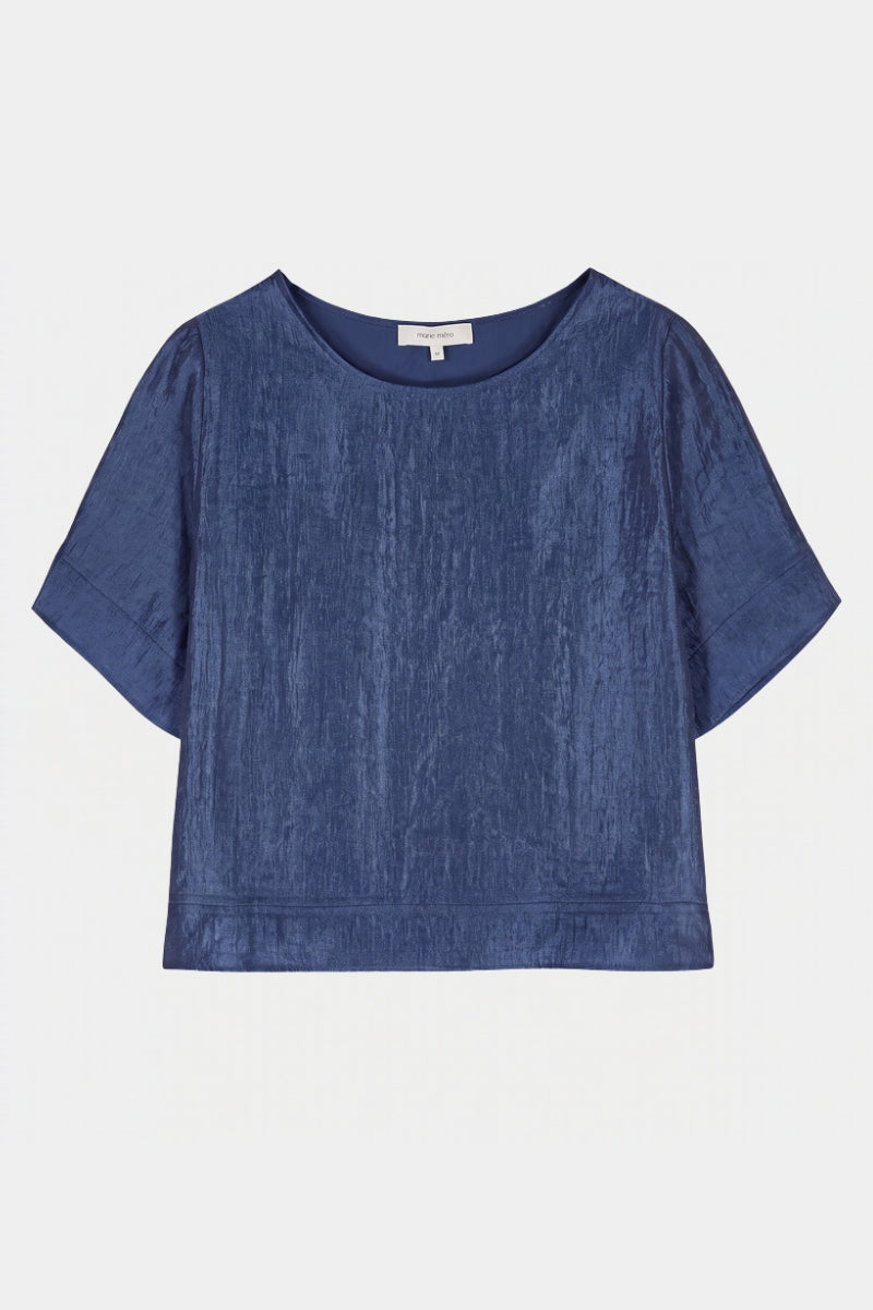Loose navy tunic blouse with short sleeves