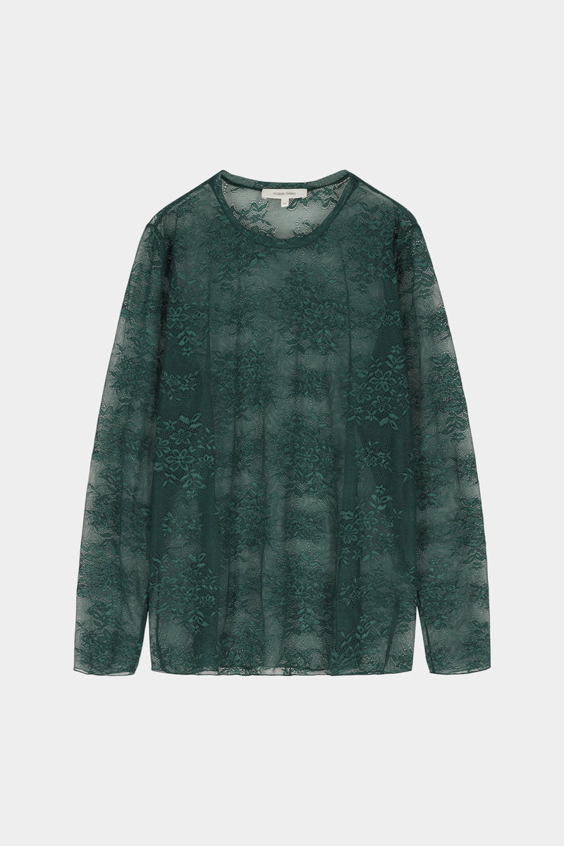 T-shirt vert foncé en dentelle à manches longues