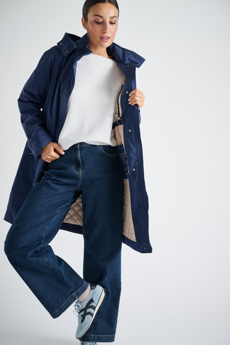 Longue parka navy avec cape