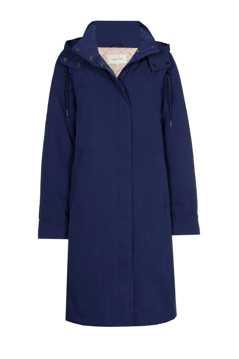 Lange marineblauwe parka met kap