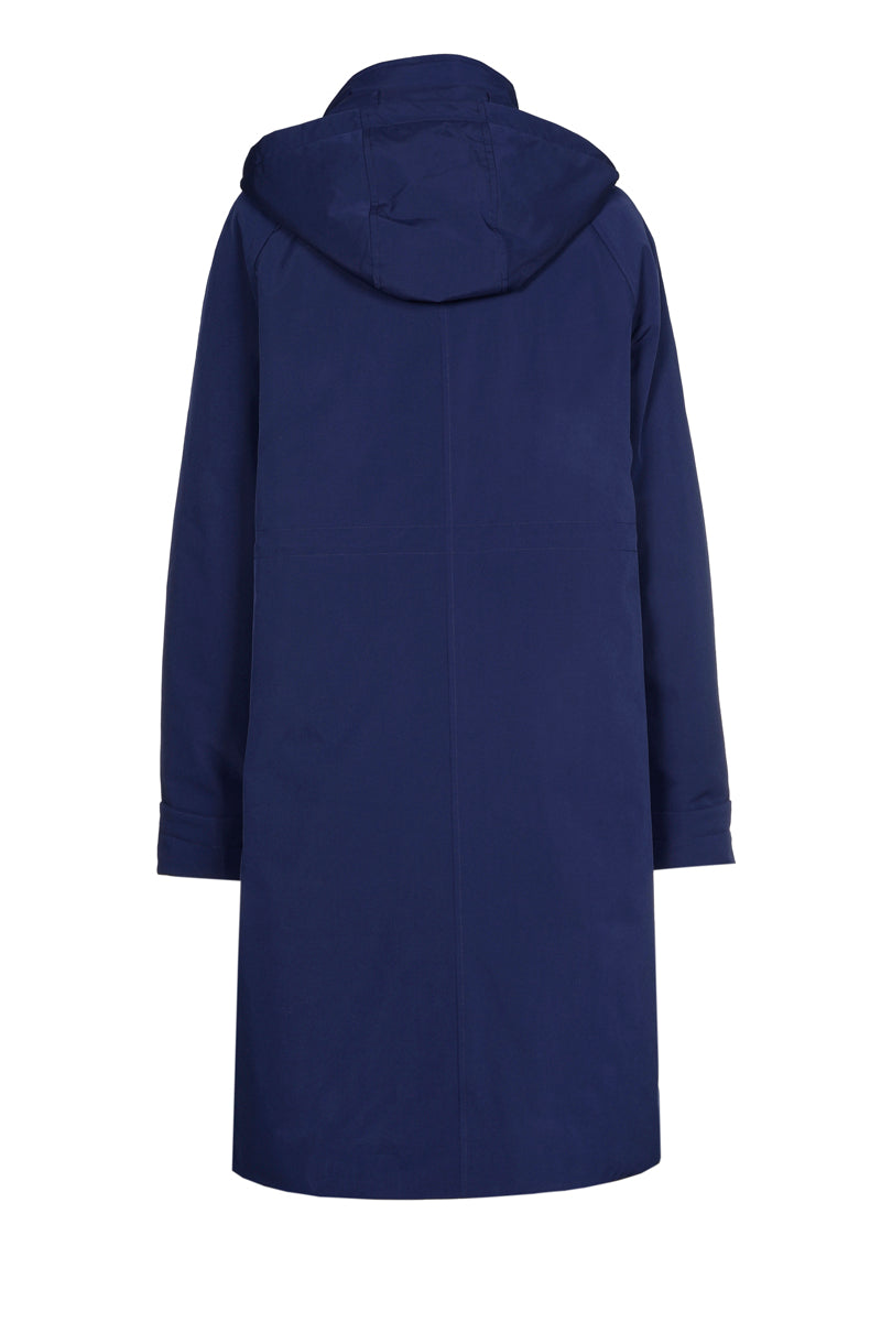 Lange marineblauwe parka met kap