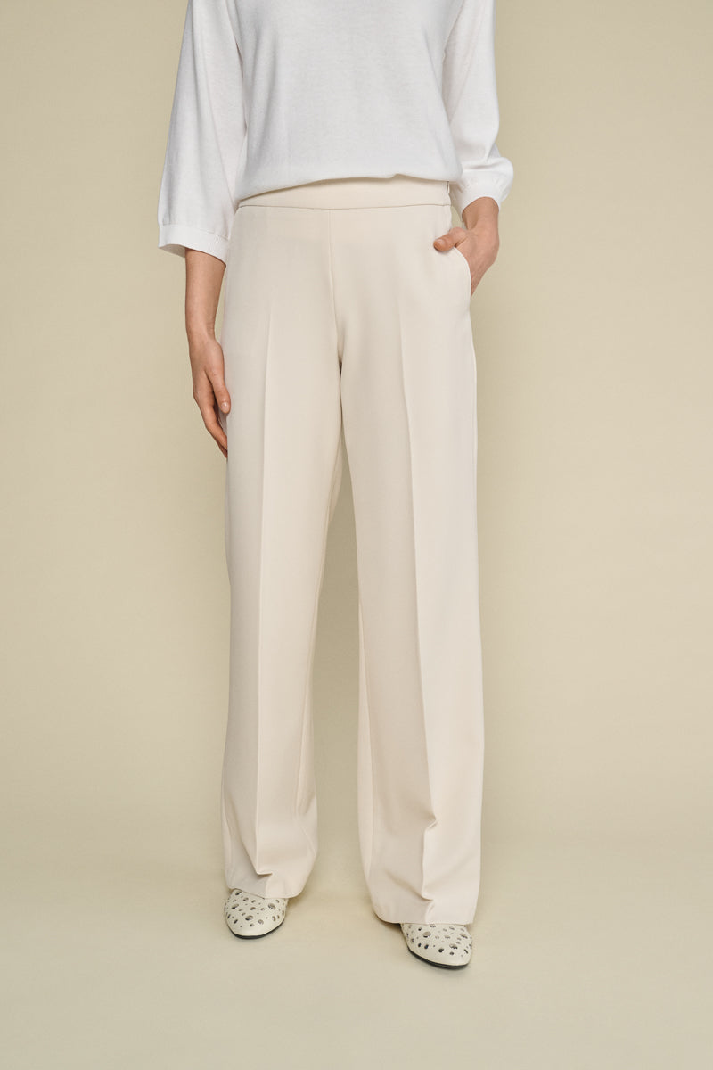 Ecru wide-leg trousers with elastic waist