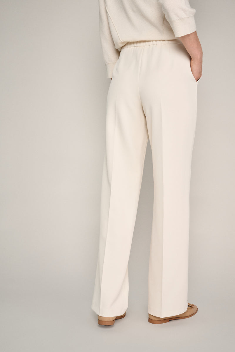 Ecru wide-leg trousers with elastic waist