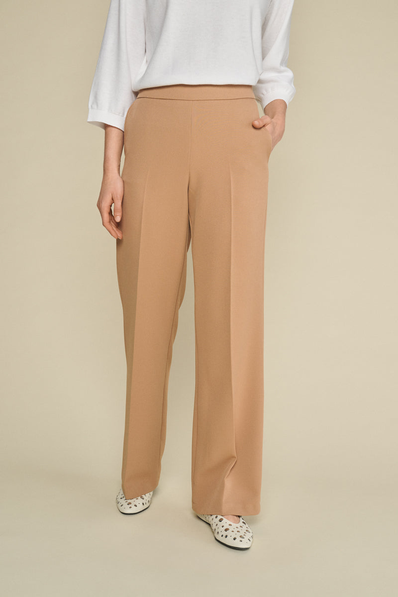 Pantalon large camel avec taille élastique