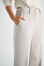 Wide-leg trousers in taupe soft jersey fabric with button fastening