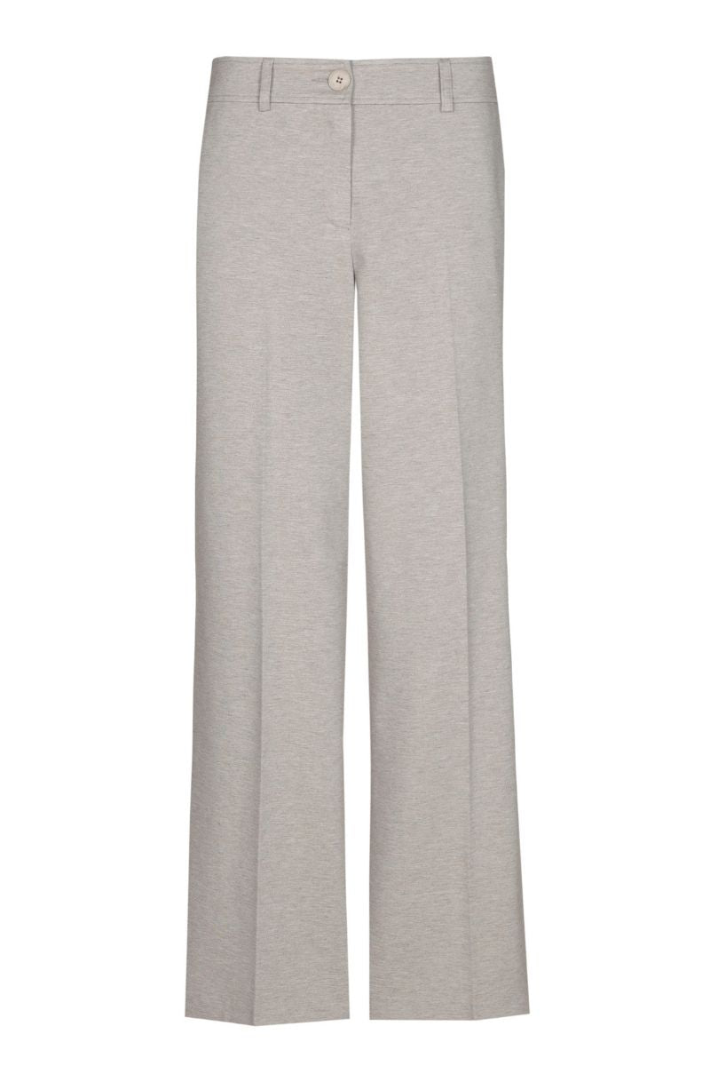 Wide-leg trousers in taupe soft jersey fabric with button fastening