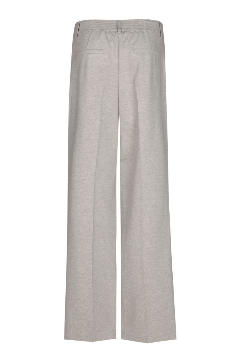 Wide-leg trousers in taupe soft jersey fabric with button fastening