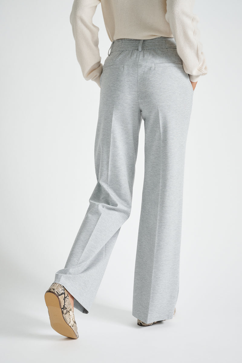 Wide-leg trousers in grey in soft jersey fabric with button fastening