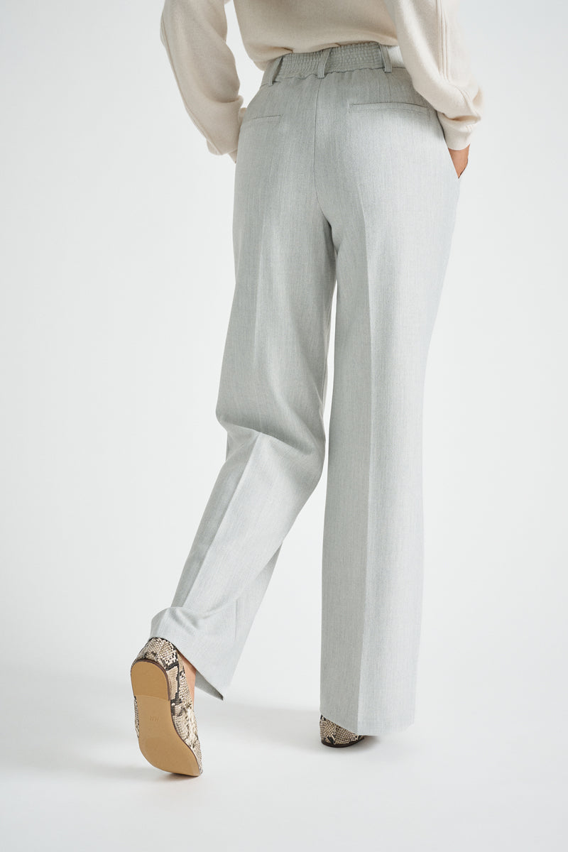 Wide-leg trousers in grey soft wool quality with button fastening