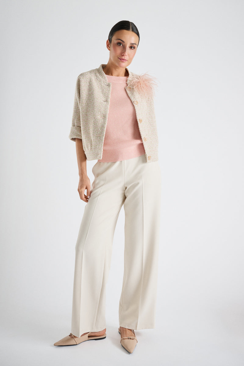 Wide-leg trousers in beige in soft wool quality with button fastening